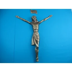 Korpus Pana Jezusa na krzyż metalowy + napis 42 cm B